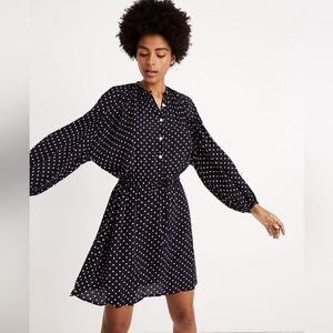 *RARE* Madewell Christy Dawn Navy Blue and Tan Polka Dot Dress. NWOT